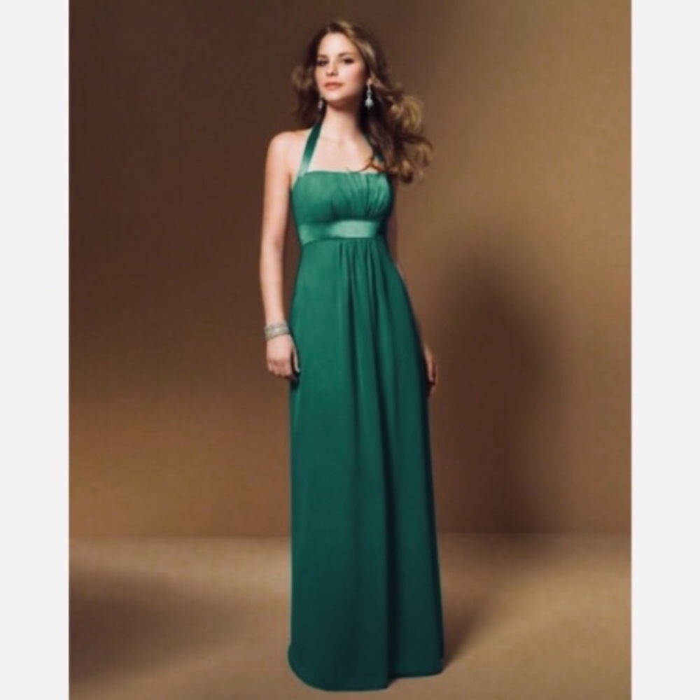 Alfred Angelo halter hunter green bridesmaid dress